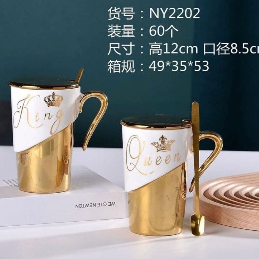 Ceramic King Queen Mugs With Lids And Spoons, King and Queen Camping Ceramic Coffee Mugs, Ceramic Water Coffee Mug Ceramic King Queen Mugs With Lids And Spoons, King and Queen Camping Ceramic Coffee Mugs, Ceramic Water Coffee Mug